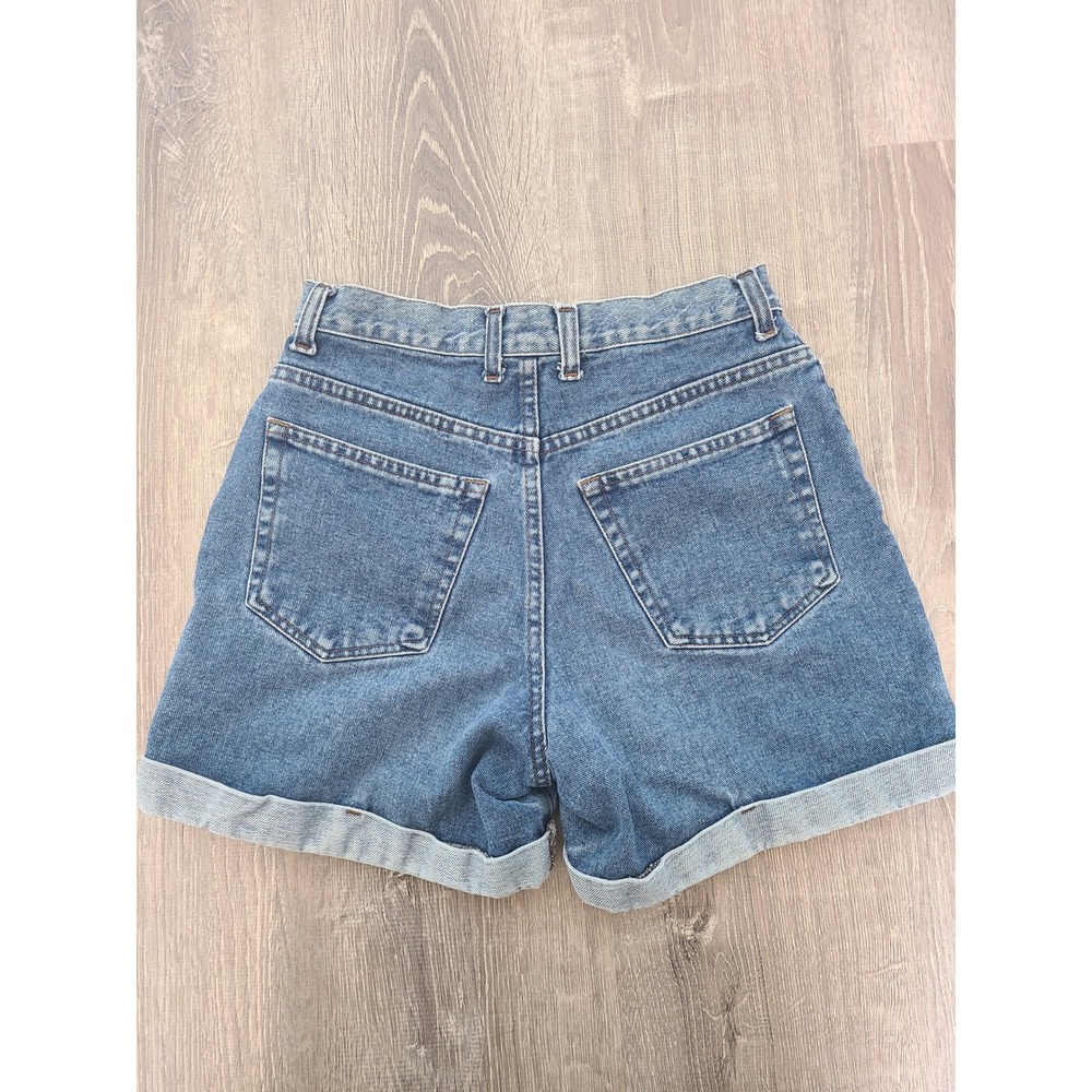 VTG Arizona Jeans 9 High Rise 90s Mom Shorts Heavy Denim Blue Cuffed Button Fly - Picture 2 of 4